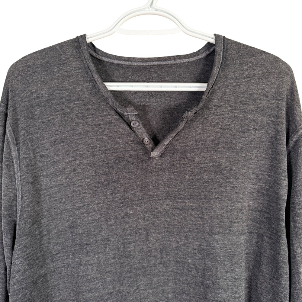 Lucky Brand Venice Burnout Henley Shirt Mens Large Charcoal Gray Long Sleeve